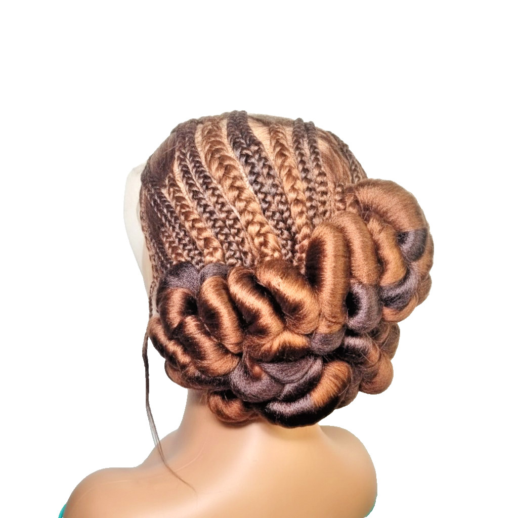 Natural Brush Braids Cornrow Bun Braided Wig. Full Lace Cap with Baby Hair