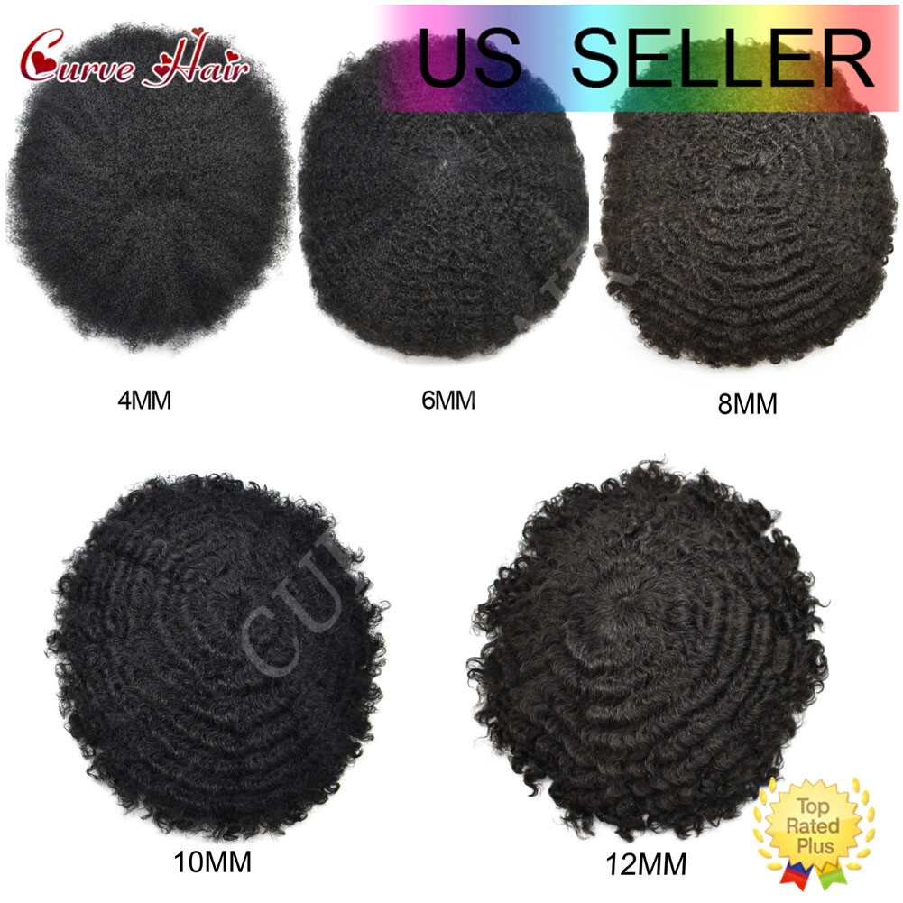 US Afro Curly Weave Mens Toupee HairPiece Full Lace African American Hair Syste