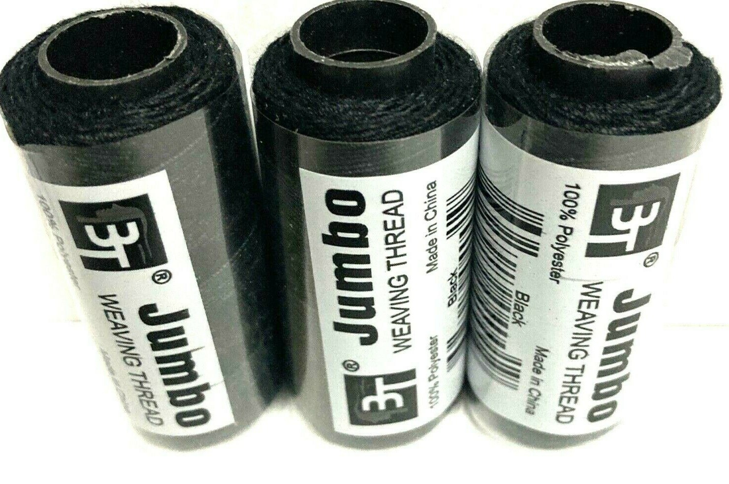 3 BLACK JUMBO WEAVING THREAD FOR WEFT HAIR BRAID EXTENSIONS ETC 100% POLYSTER.