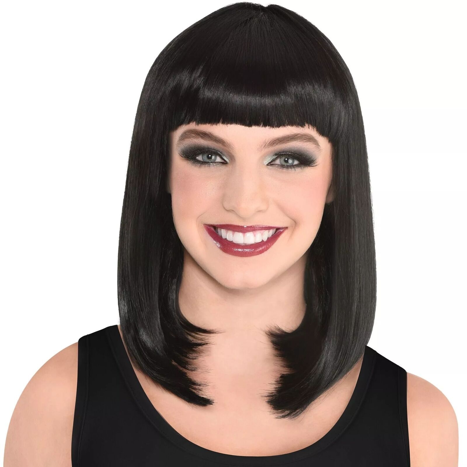 Black Bob Wigs with Bangs Straight Blunt Cut Shoulder Length Short Wig for Women