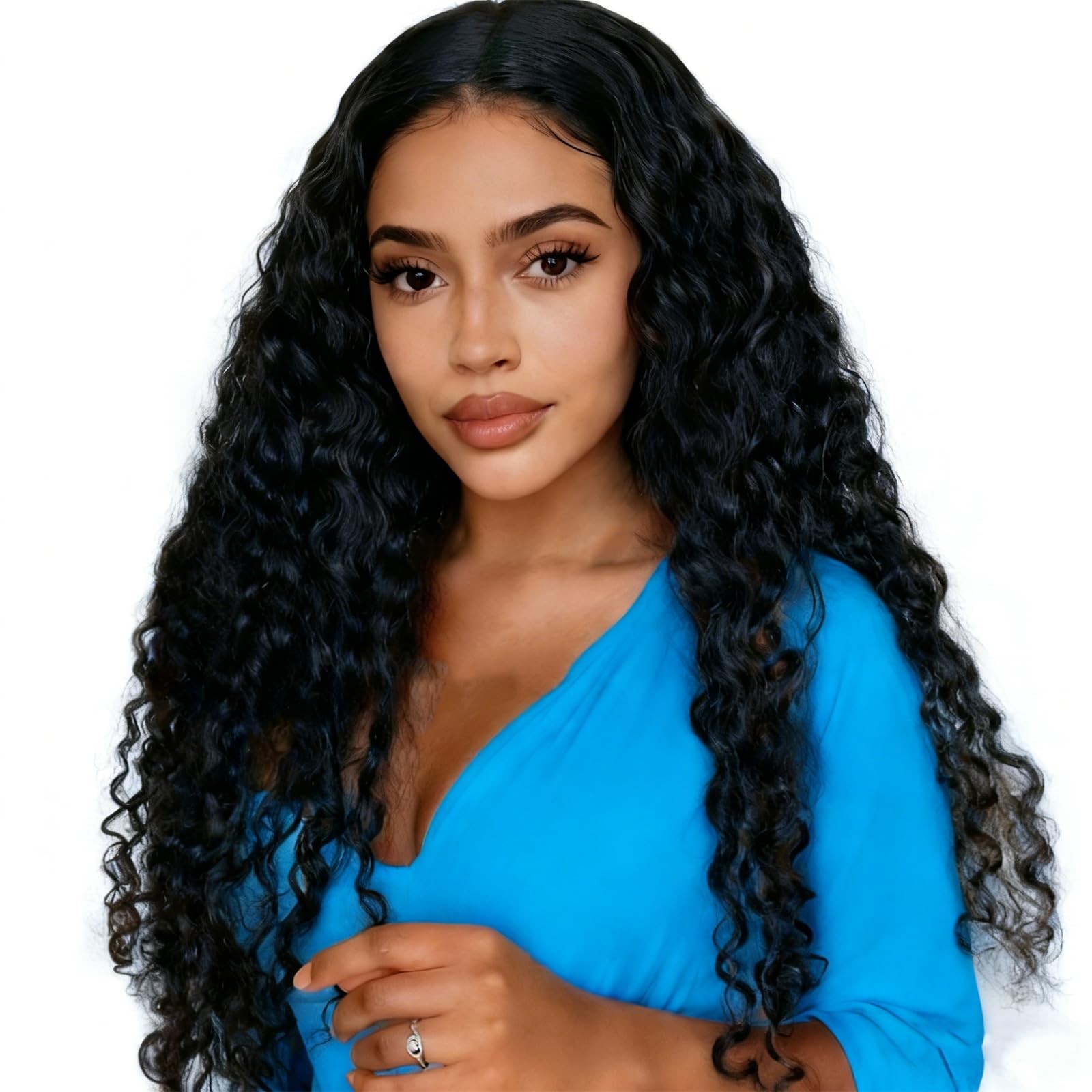 24″ Deep Wave Half Wig – 200% Density Curly Drawstring Headband for Black Women