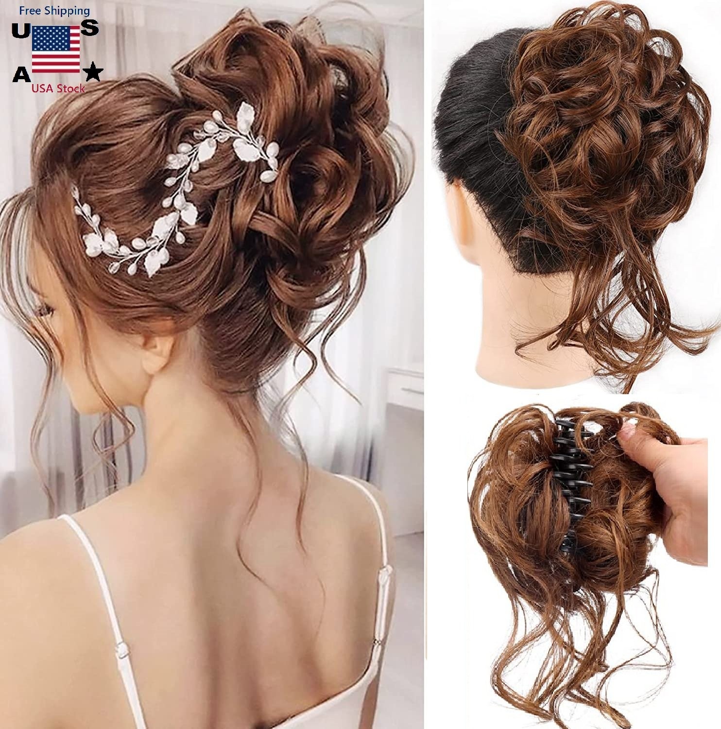 Large Messy Bun Hair Pieces for Women Wavy Curly Fake Hair Bun Extensions Access