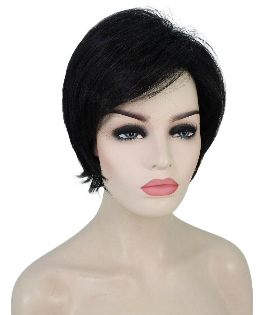 Ingrid – Srraight Kanekalon Synthetic Fiber Full Wig, 3.25 – 5.75 in, Black