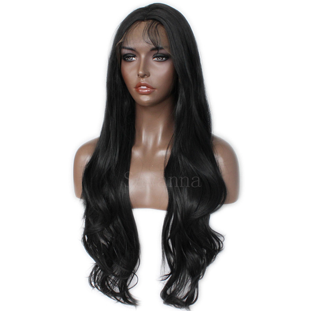 Brazilian Long Natural Wavy Lace Front Wig Synthetic Hair Soft Fiber Black Women