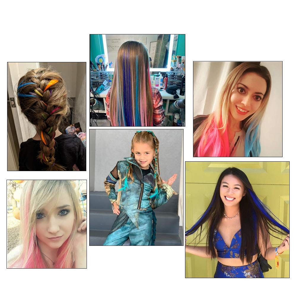 Blue Clip in Hair Extensions 100% Real Human Hair – Straight Highlights Color…