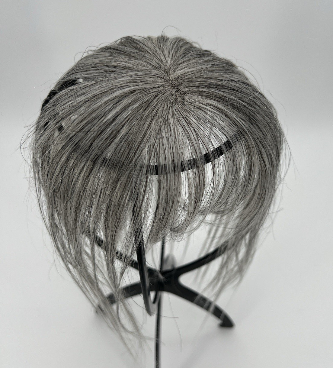 Dark Gray Mixed Black w/ Bangs 10in 100% Human Women Hair Topper