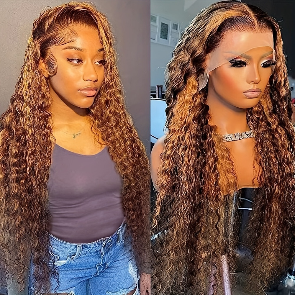 Brown Blonde Ombre Highlights Hair Lace Front Wigs Long Loose Curly Women Party