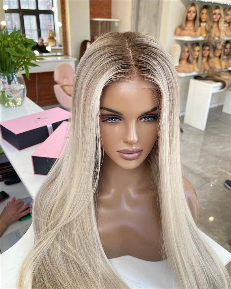 Highlight Ombre Ash Blonde Wig 13×4 Straight Remy Human Hair Lace Front Wigs