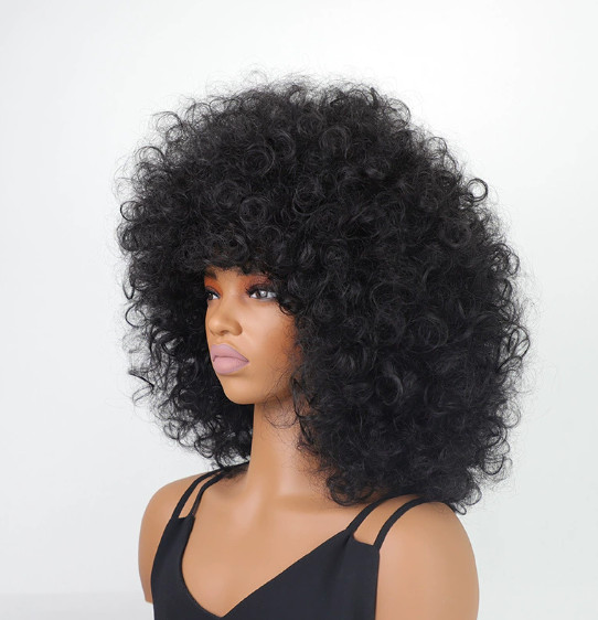 Afro Fluffy Curly Wavy Black Color Synthetic Hair Wig Women Soft Natural Party