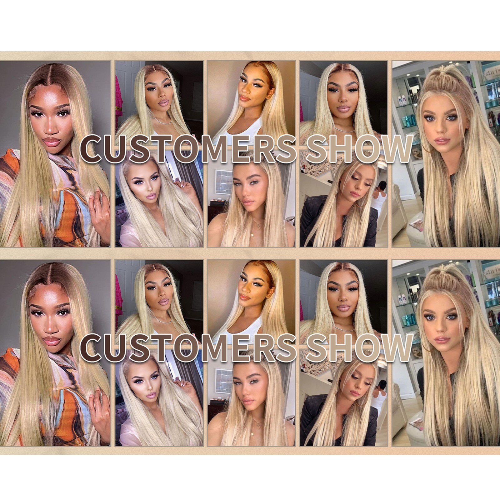 Synthetic Hair Brown Blonde Long Straight Pre Plucked Frontal Lace Wig Natural