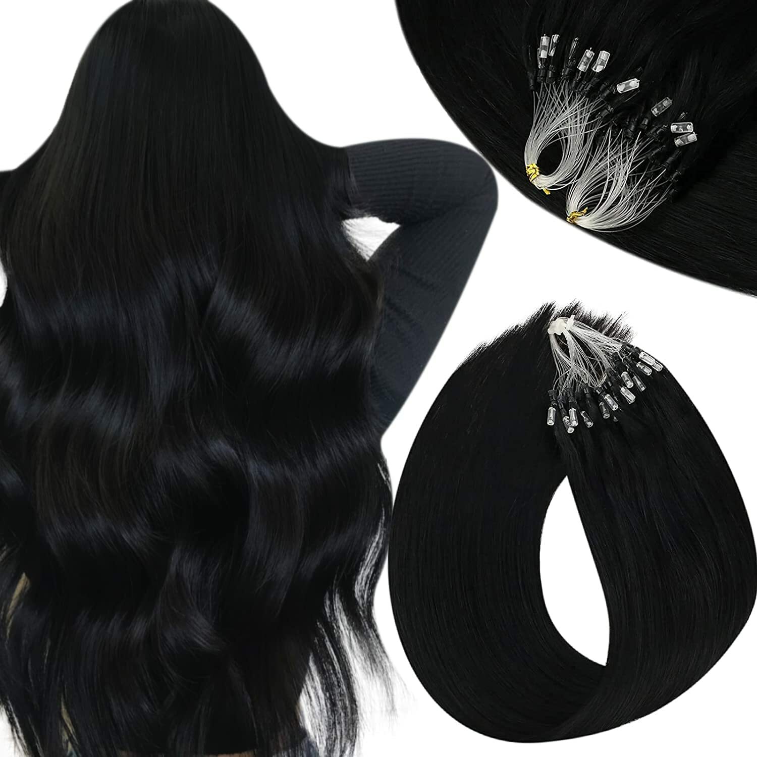 Micro Ring Loop Link Silicone Micro Beads Tip Hair Extensions100%Real Human Hair