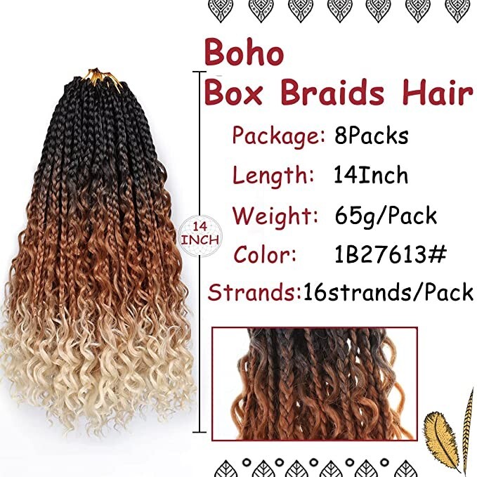 Beverlee Womens 14 Inch Boho Box Pre-looped Synthetic 8 Packs 128 Strands Braids