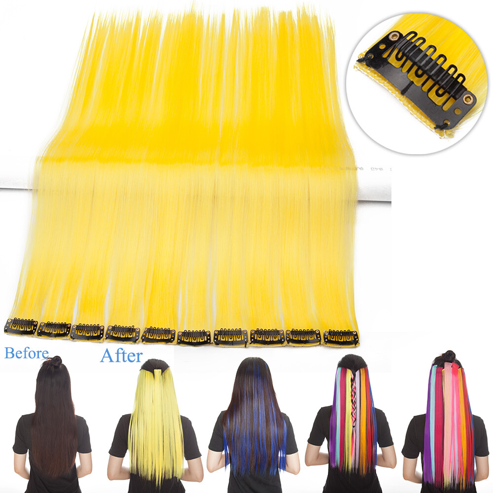 10pcs as human Hair Multi Color Clip In Hair Extensions Rainbow Streak Hair Fake