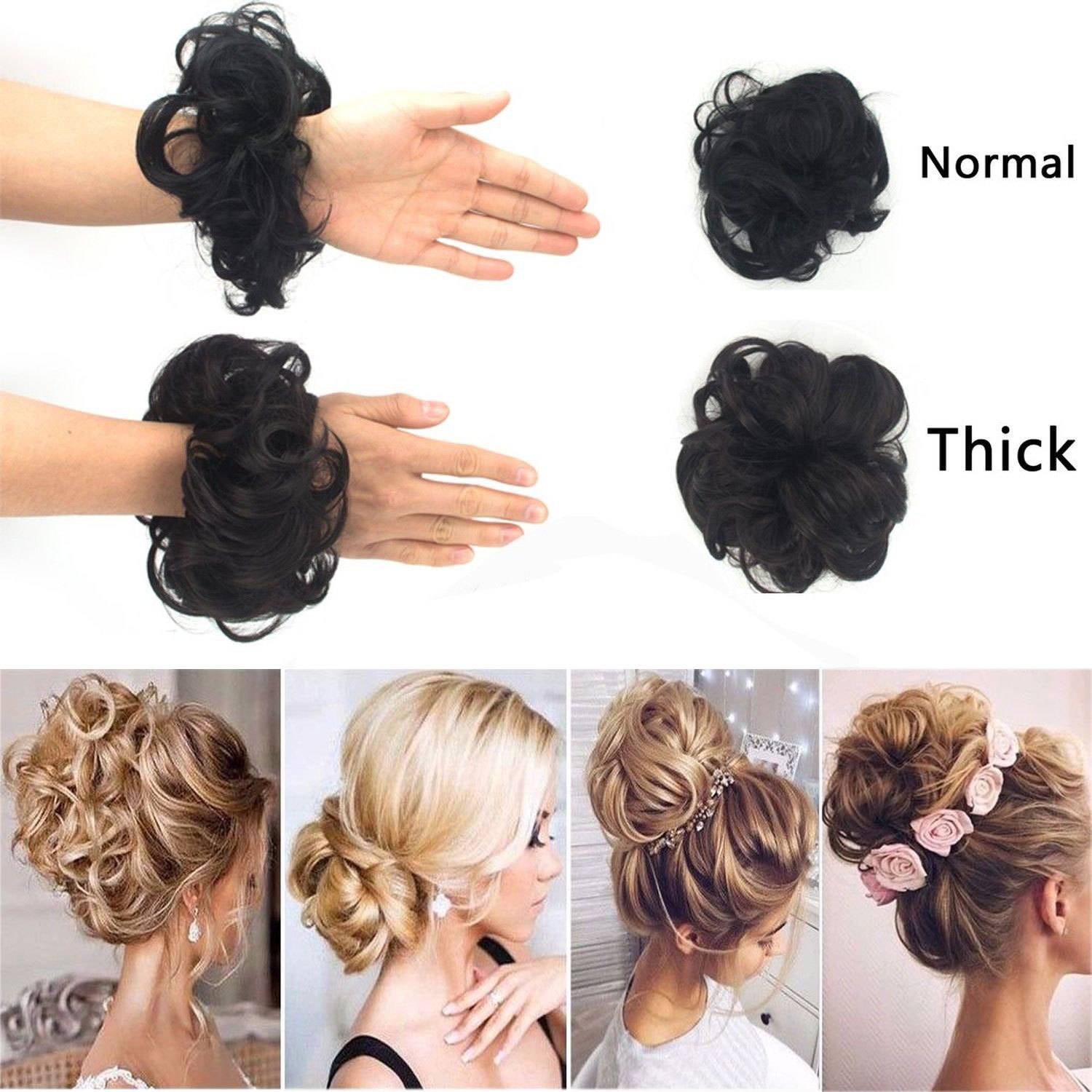 Real Thick Curly Messy Bun Updo Hair Piece Scrunchie AS Human Hair Extensions US