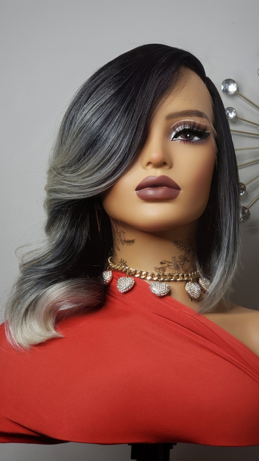 New Curly Side Bang Bob Style Lace Front Wig Black Ash Blonde Gray Ombre Womens