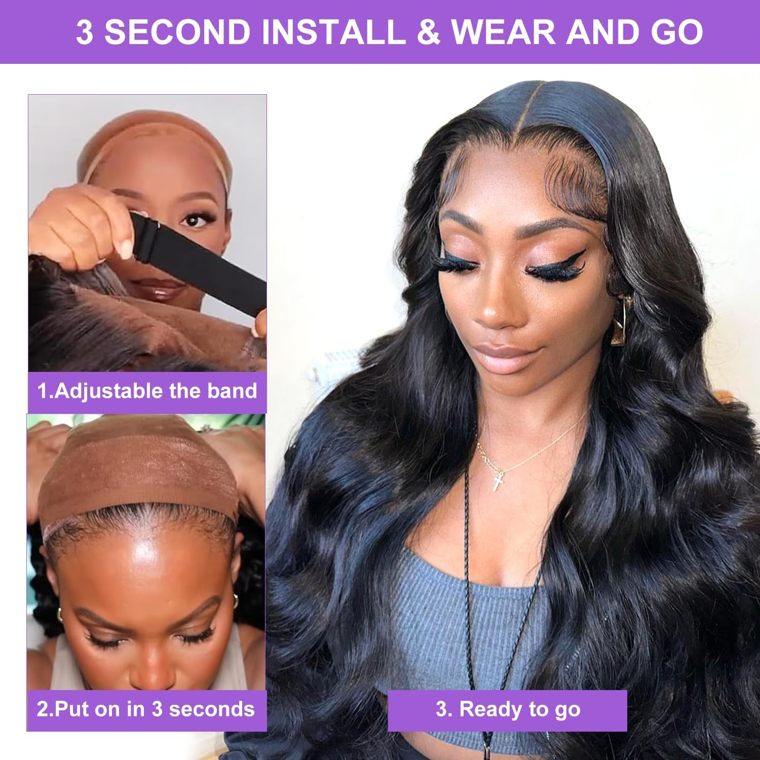 Glueless Lace Front Wig 32″ Body Wave, 180% Density, HD Lace, Pre-Cut for Beginn