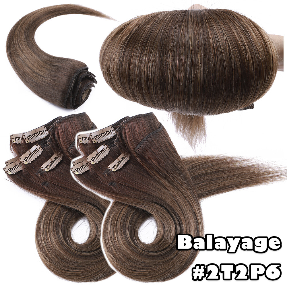 Double Drown Clip In Real Human Remy Hair Extensions THICK Full Head Highlight