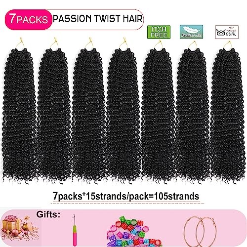Passion Twist Hair-14 Inch 7 Packs Water Wave Crochet 14 Inch(Pack of 7) 1B#