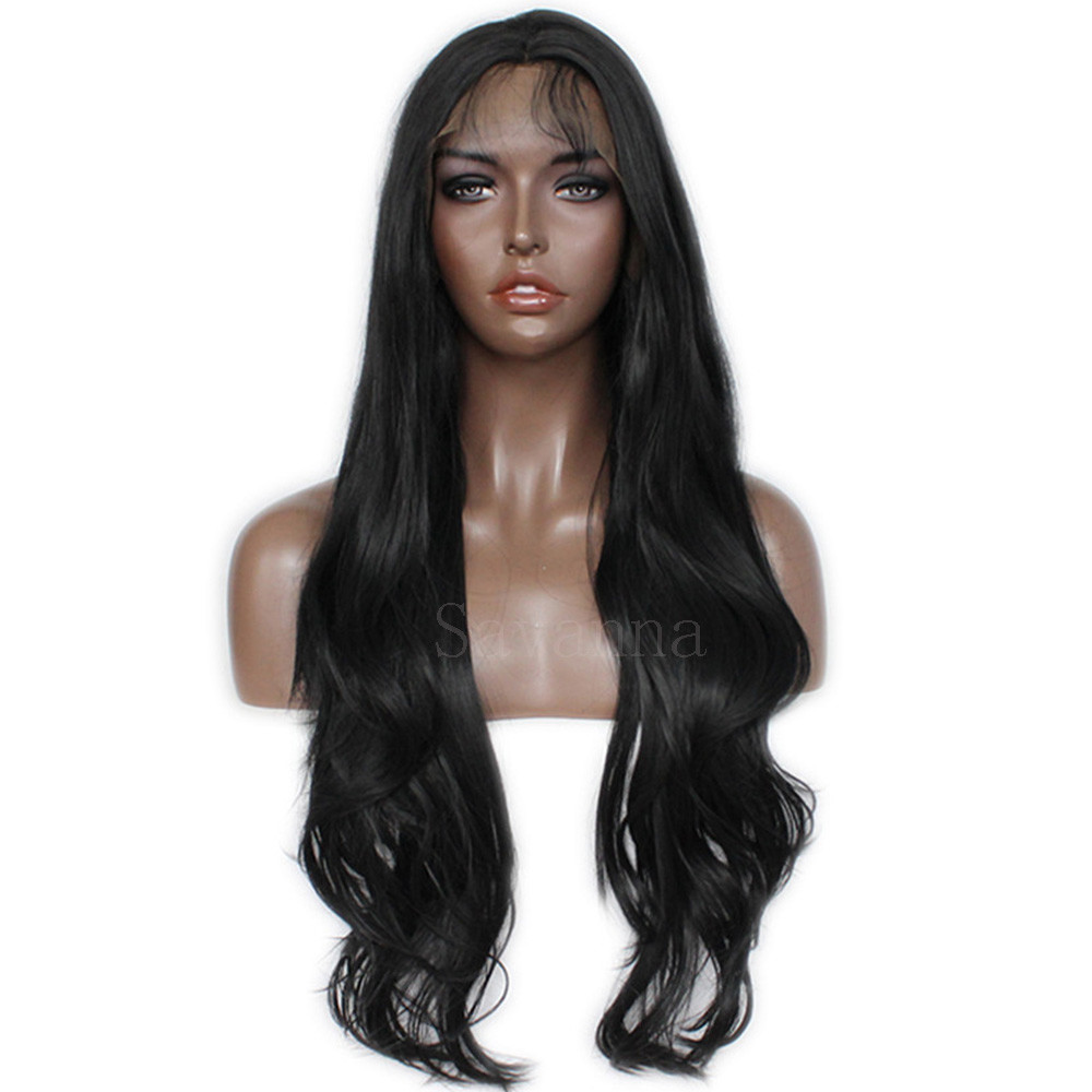 Brazilian Long Natural Wavy Lace Front Wig Synthetic Hair Soft Fiber Black Women