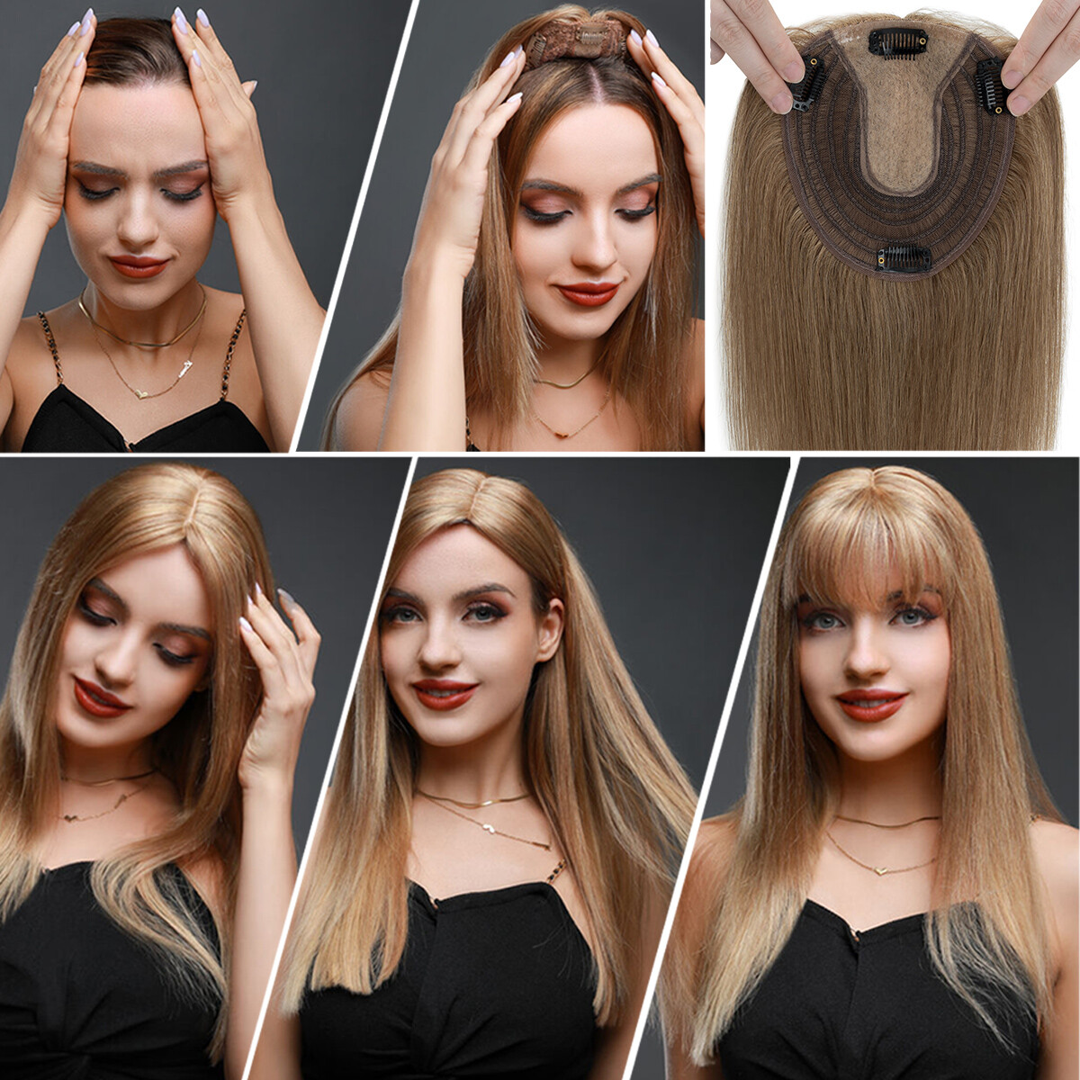 Top Topper Toupee Clip In Remy 100% Human Hair Silk Base Wiglet THICK Piece Weft