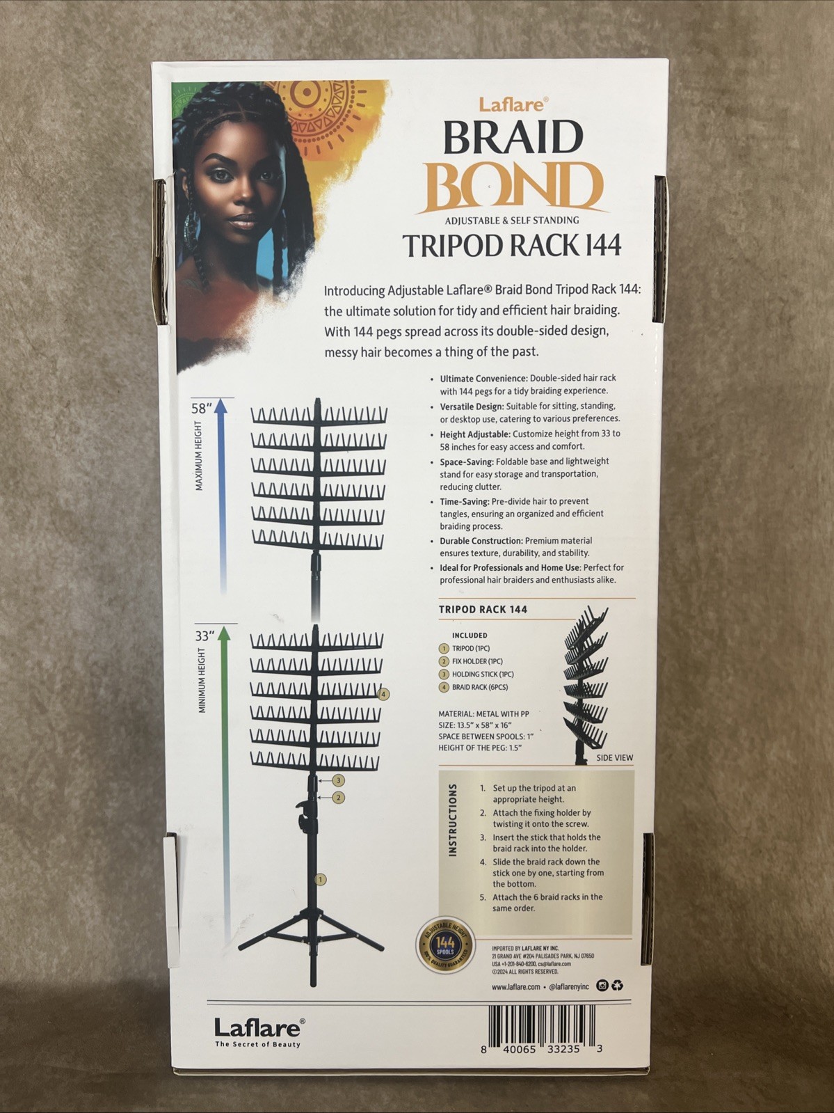Laflare Standing Braid Hair Organizer – 144 Pegs Hair Extension Holder, Divider