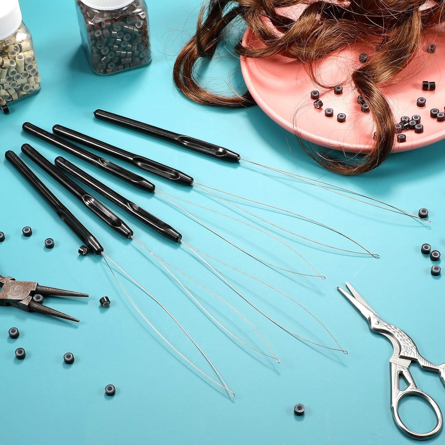 High-Quality Black Hair Extension Loop Tool with Metal Needle and Plastic Handle