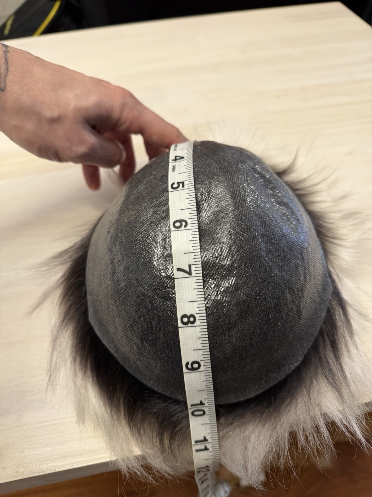 Custom Cut Men’s .08mm Skin Toupee, Hair System. Black Roots White Ends.