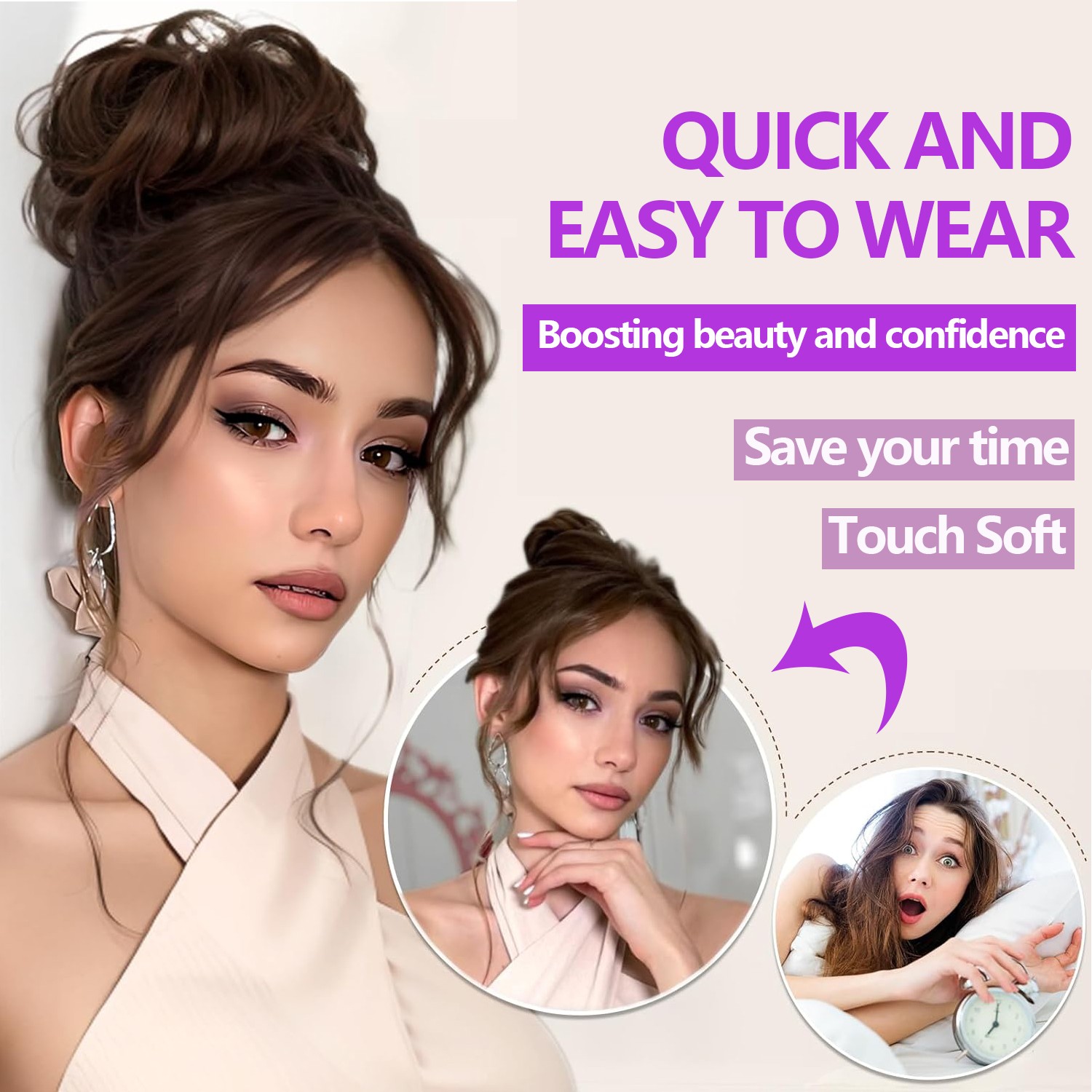 Real Natural Curly Messy Bun Hair Piece Scrunchie Hair Extensions AS Human 90G M