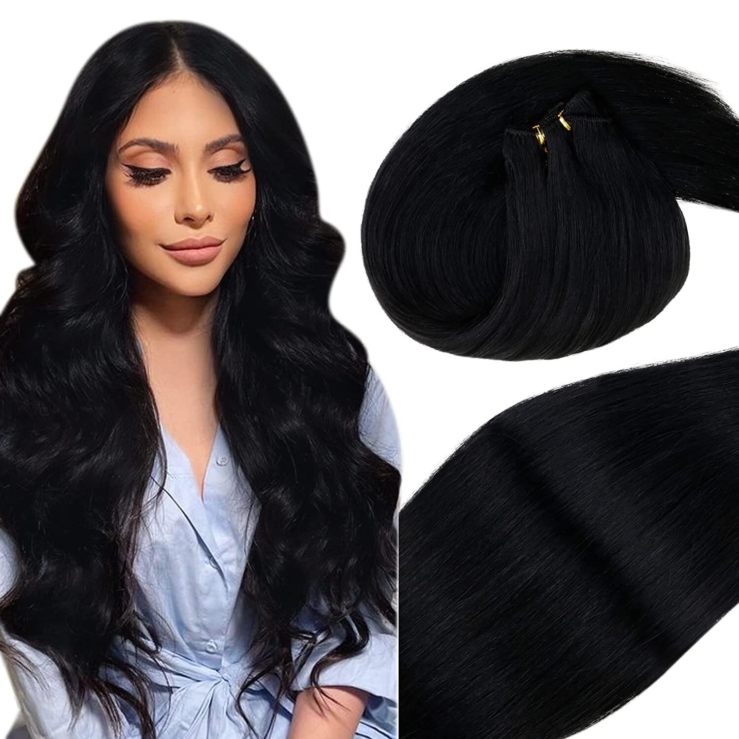 Weft Sew In Remy Human Hair Extensions Double Weave Hair Bundle Full Head Thick