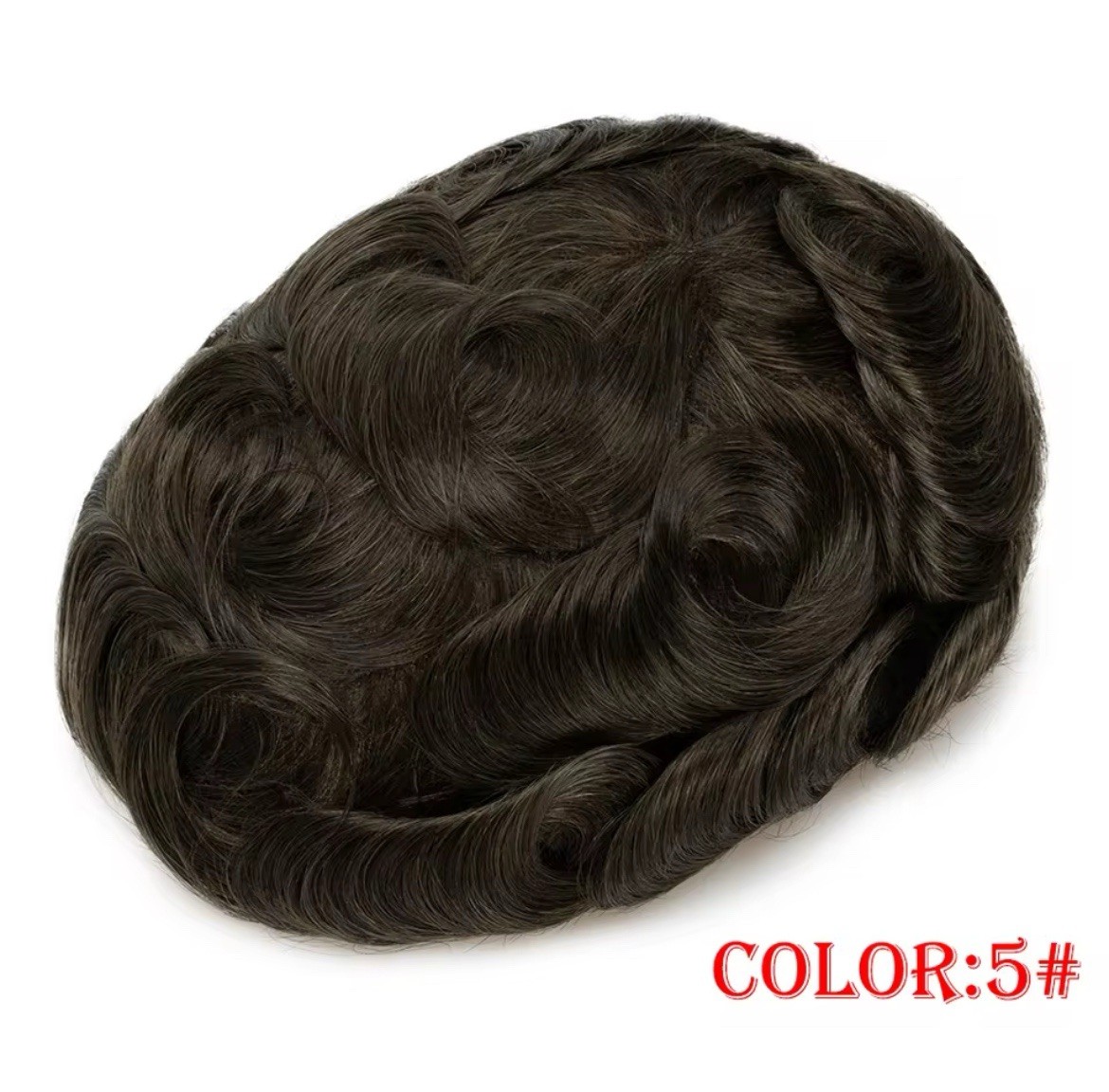 Men’s Human Hair Toupee Hairpiece Lace Base Adhesive Tape-In Wavy 5x7in