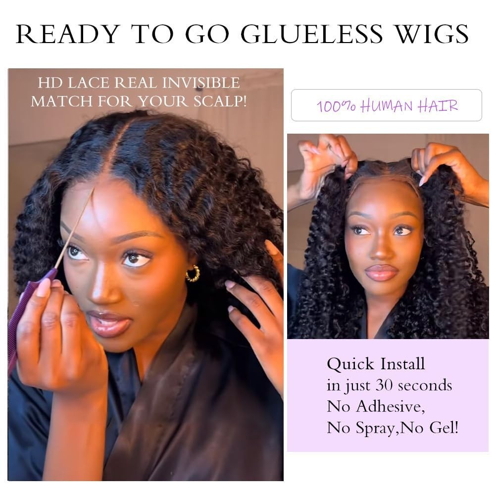 7×6 Curly Glueless Wig Human Hair, Pre-Plucked, 250% Density, HD Lace, 16in
