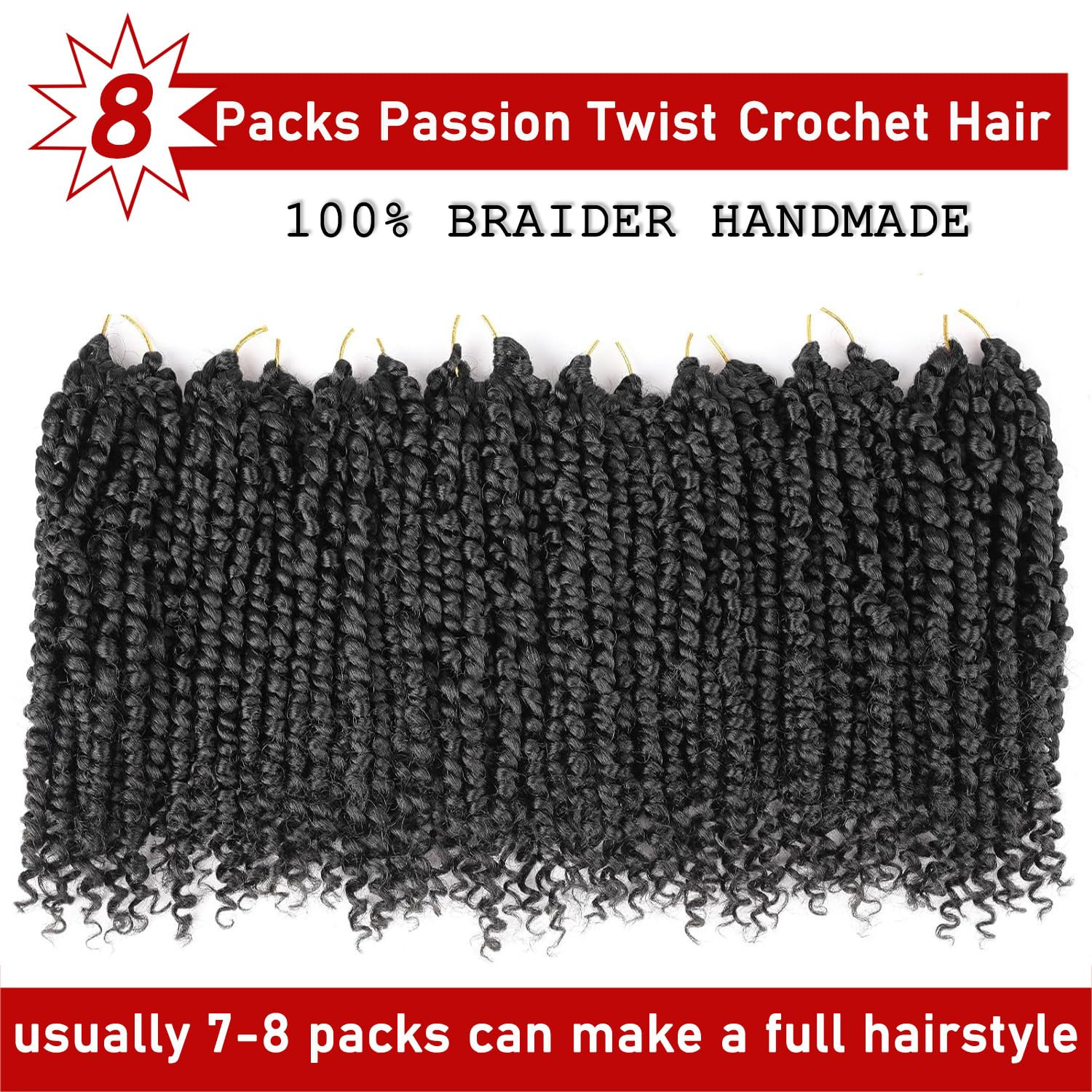 8 Packs Passion Twist Crochet Hair 10 Inch Pre Twisted Natural Black Passion Twi