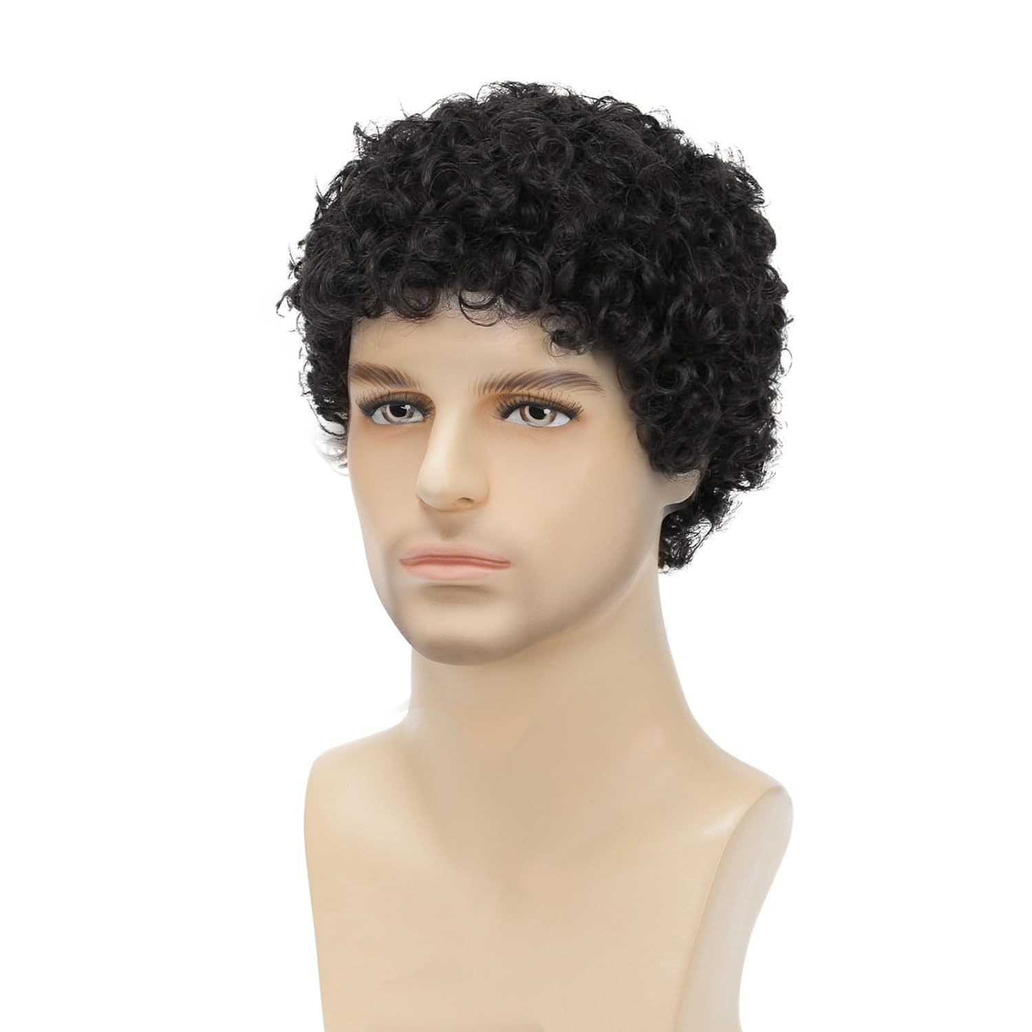 Men’s 4in Short Black Curly Wig Full Cosplay Party Synthetic Heat Resistant