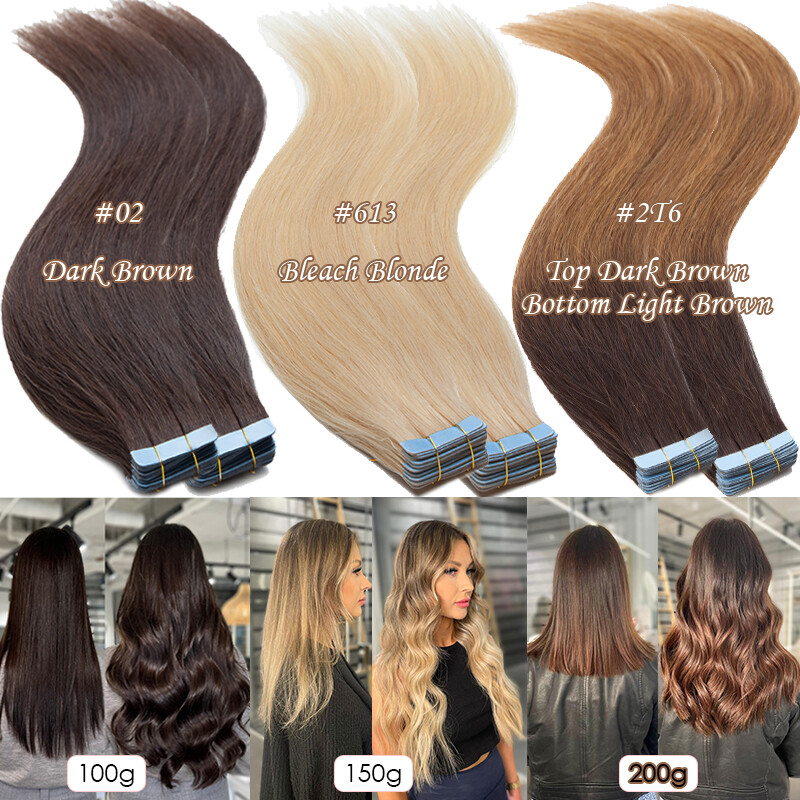 200g 80pcs Thick Skin Weft Tape In Remy Human Hair Extensions Full Head Blonde