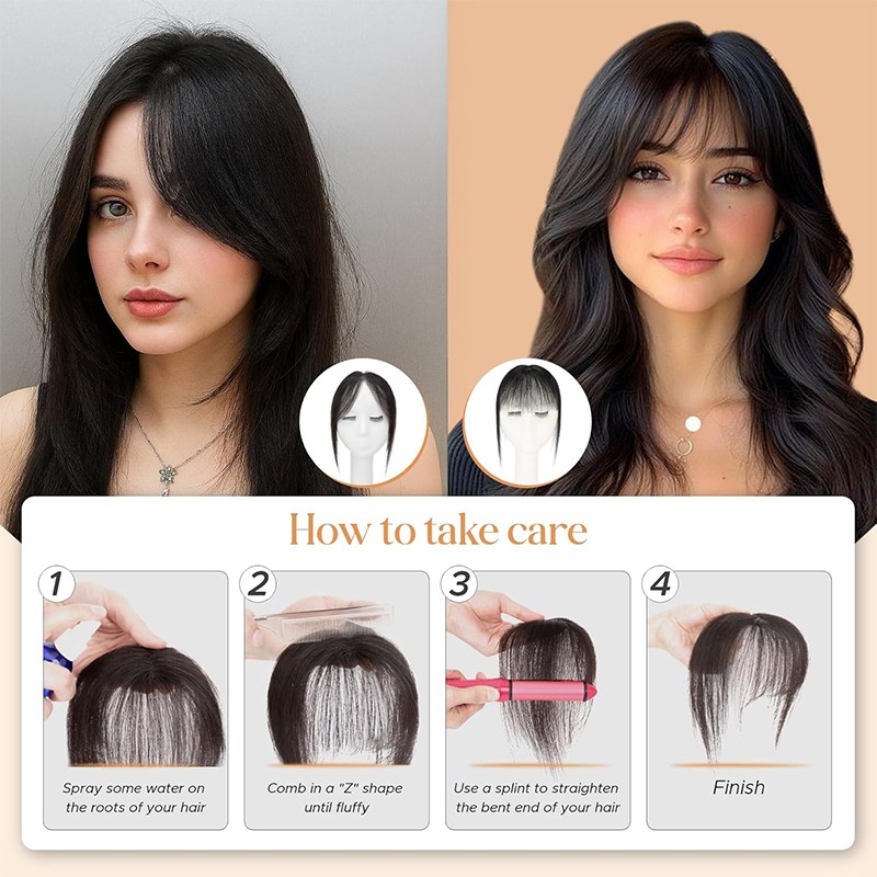 100% Human Hair Extensions Clip In 3D Bangs Mid-Part Air Bangs French Bangs Thin