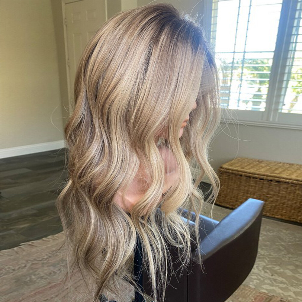 Natural Wave Lace Front Wig Highlights Blonde Remy Human Hair Wig Middle Part