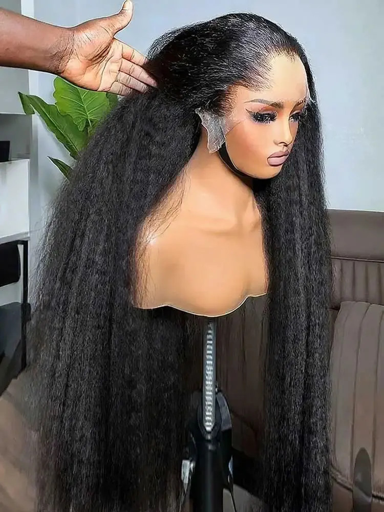 Kinky Straight Human Hair Wig 5×5 Transparent Lace Front 250 Density Remy