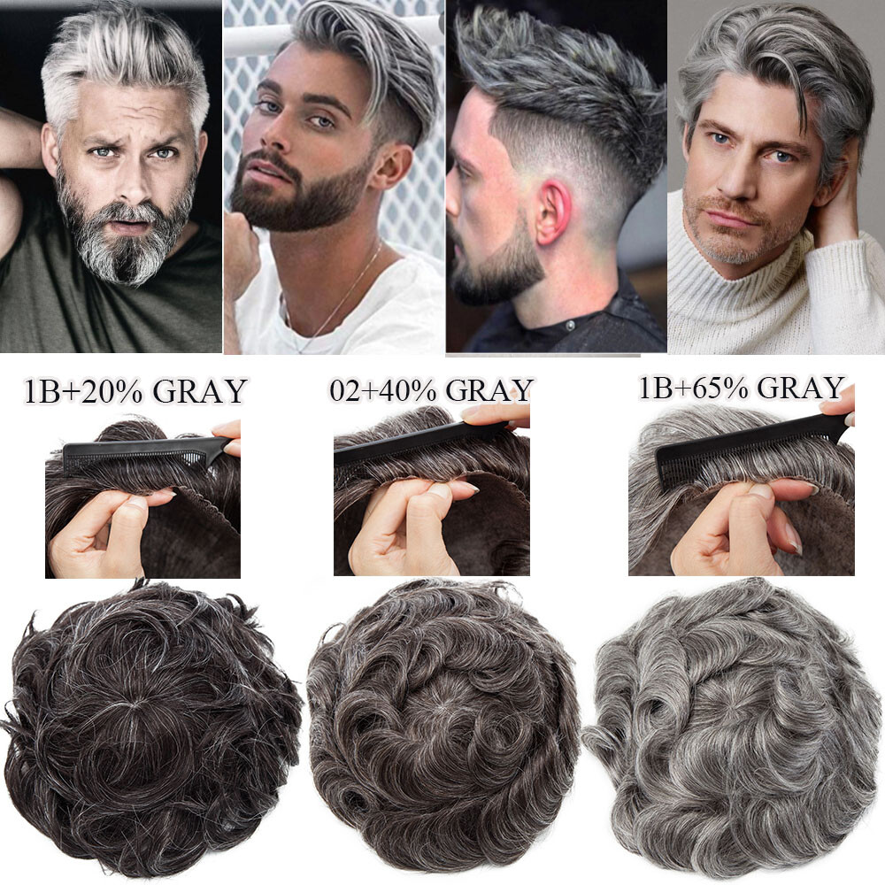 Mens Natural 100% Remy Human Hair Topper Toupee Hairpiece Super Thin Toupee Wigs