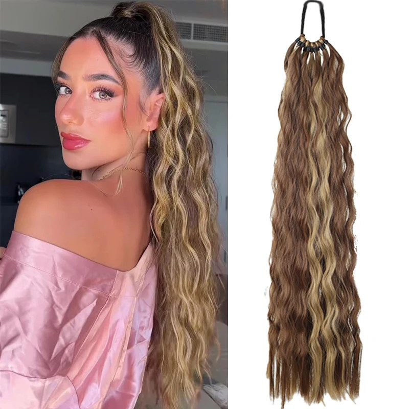 Elastic Tie Synthetic Long Curly Wavy Ponytail Extensions Women Hairpiece Daily