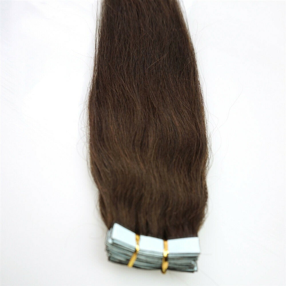 Seamless Tape in Human Hair Extensions Skin Weft Remy Hair Dark Brown 16in 20pcs