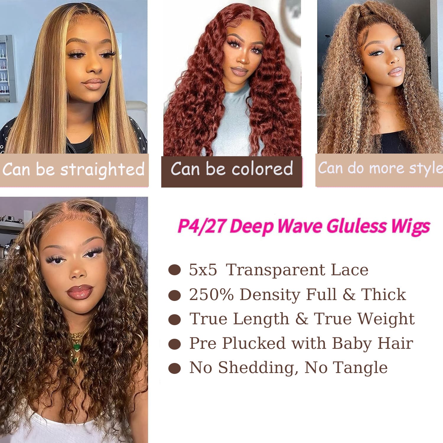 5×5 Deep Wave Honey Blonde Lace Front Wigs Transparent Lace Wigs Human Hair