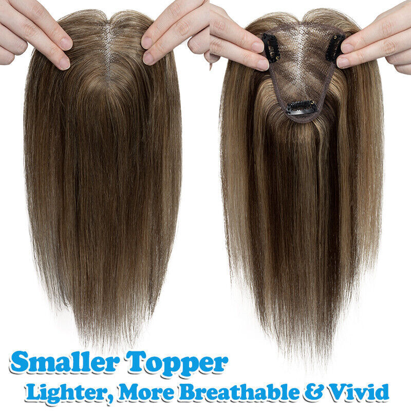 Clip In Hair Topper 100% Real Human Hair Piece Toupee Extensions Full Lace Base