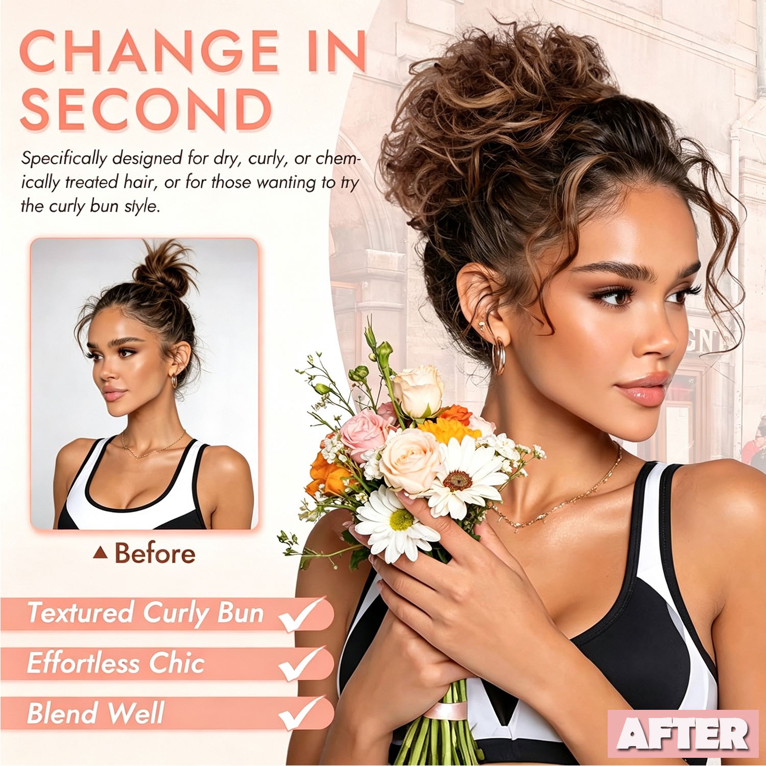 Fluffy Curly Messy Bun Hair Piece Updo Drawstring Hair Extensions Real as Human