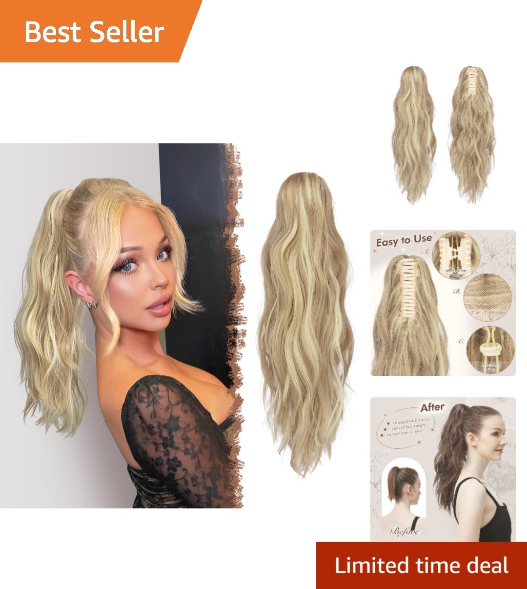 Effortless 20-Inch Wavy Ponytail Extension – Claw Clip Design for All Ages