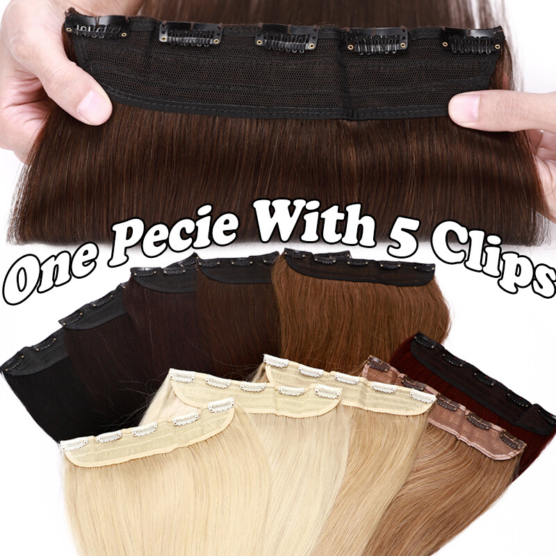 One Piece Clip In 100% Real Remy Human Hair Extensions Full Head Weft Long THICK