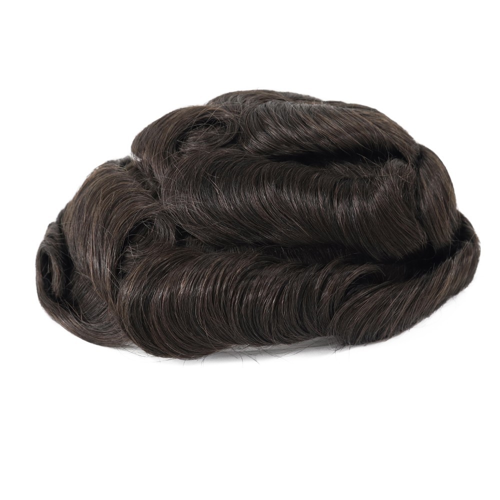 Mens Toupee Human Hair Replacement System 0.08mm Skin Toupee Hairpiece Black #1B