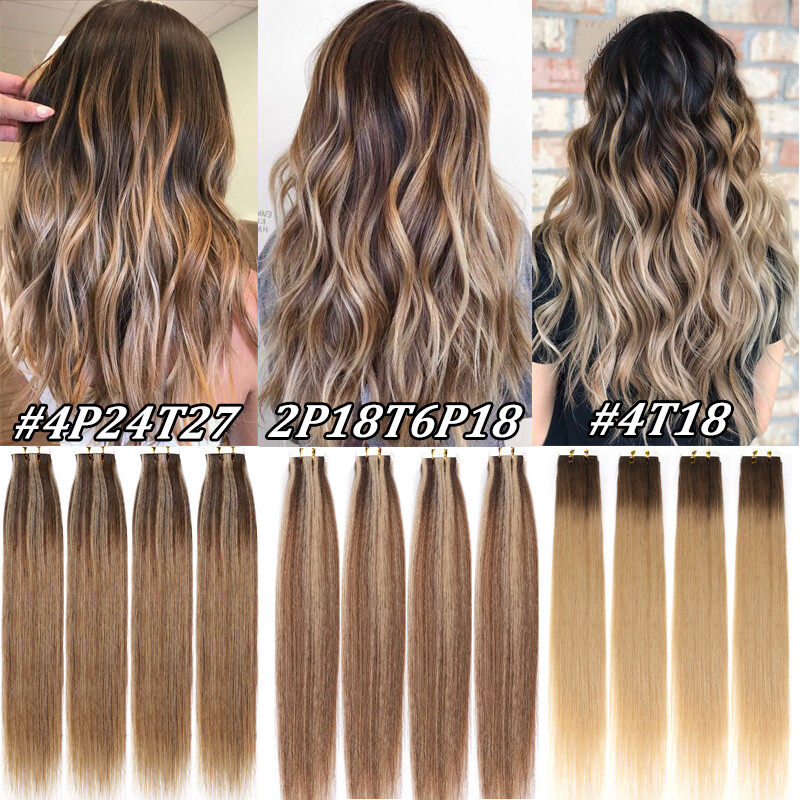 8A Thick 10-60pcs Tape in Russian Remy Human Hair Extensions Skin Weft Full Head