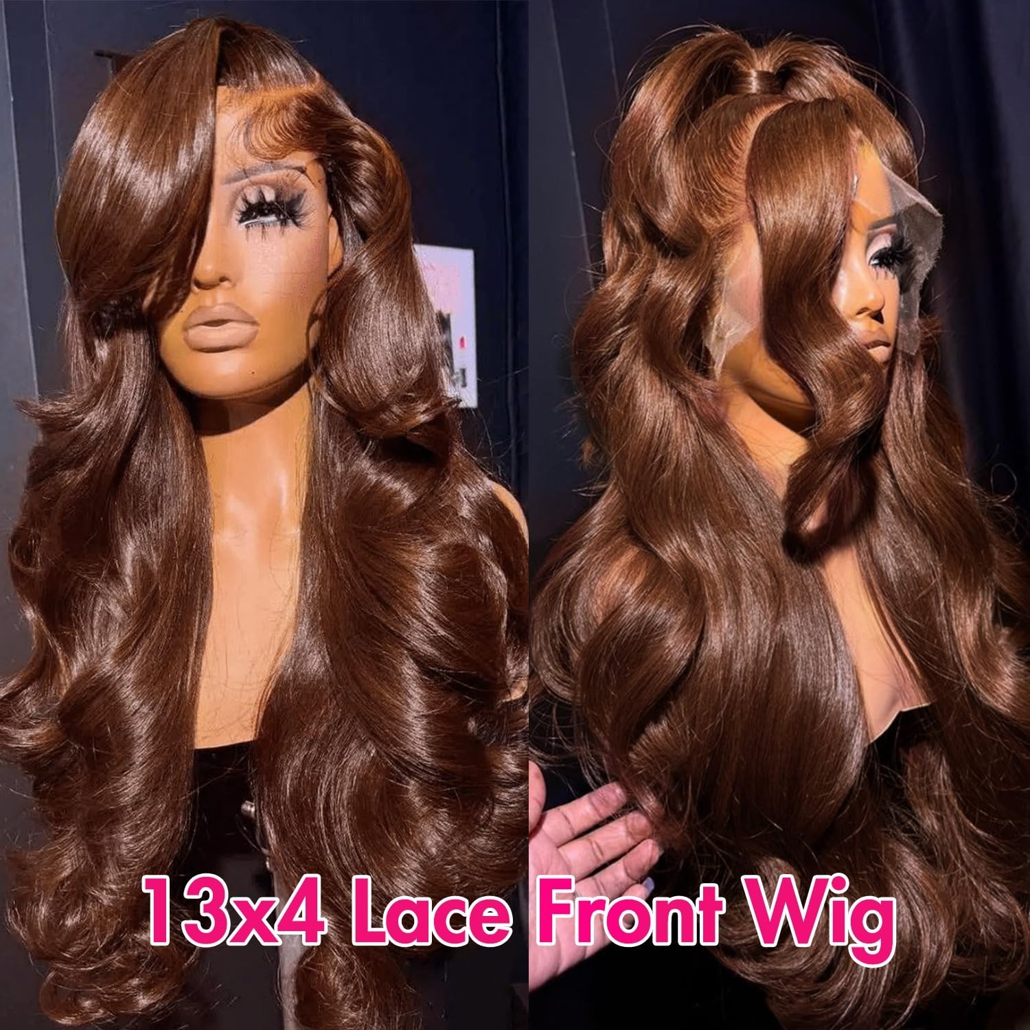 32″ Chocolate Brown Body Wave Lace Front Wig – 13×4 Human Hair for Women