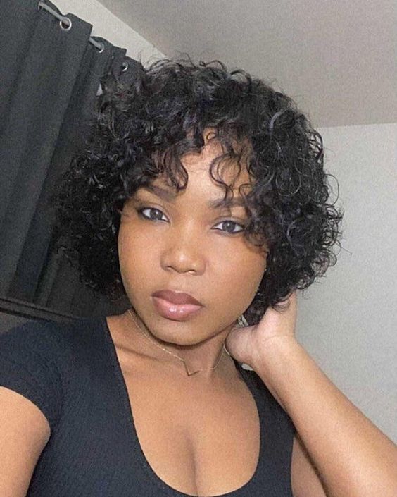 Human Hair Short Curly Wigs 6 Inch Natural Black Pixie Cut Afro Kinky Curly Wigs