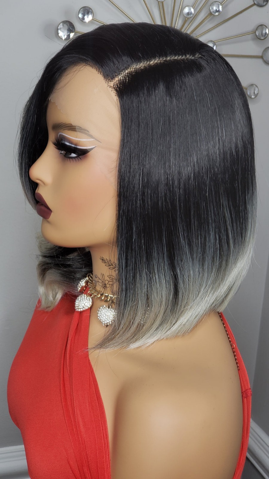 New Curly Side Bang Bob Style Lace Front Wig Black Ash Blonde Gray Ombre Womens